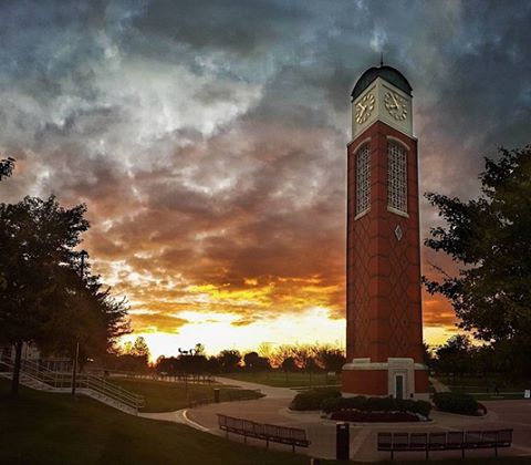 Cook Carillon Tower at GVSU in a sunset